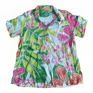 Vintage Jams World Women's XS White Floral Short Sleeve Button Front Shirt EUC